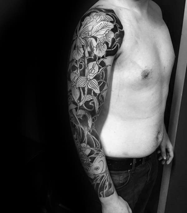 Full Sleeve Japanese Male Orchid Tattoo Designs