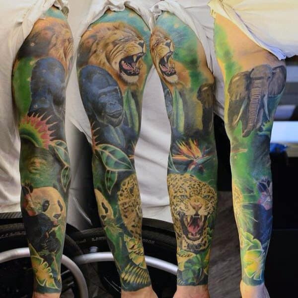 Full Sleeve Jungle Mens Gorilla Tattoo