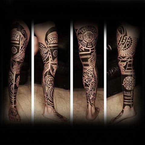 Full Sleeve Male Tribal Hawaiian Tattoo Design Idea Inspiration