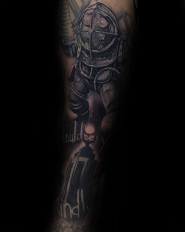 Full Sleeve Masculine Mens Bioshock Themed Tattoo Inspiration