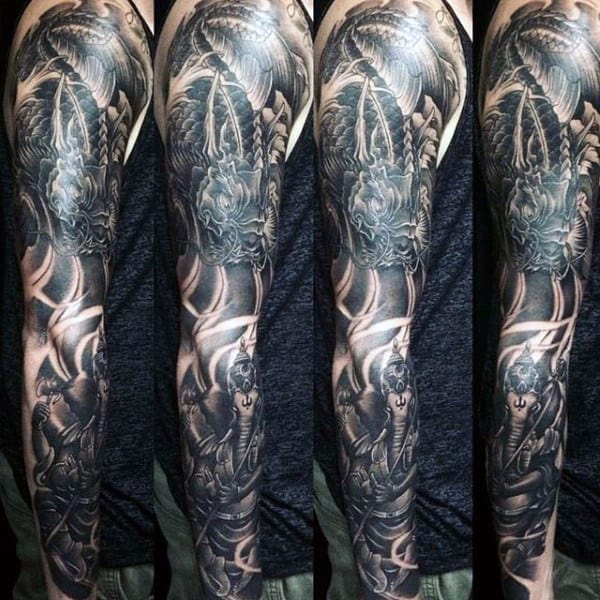 Full Sleeve Mens Hindu God Ganesh Tattoo Design