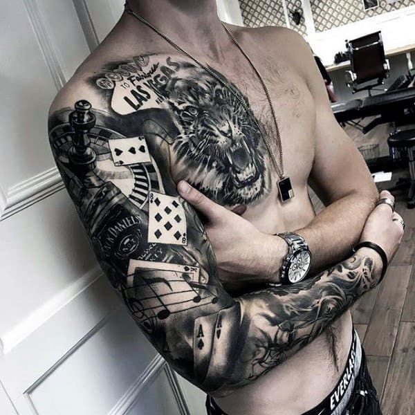 Full Sleeve Mens Jack Daniels Tattoo Design Ideas