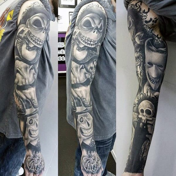 Full Sleeve Mens Jack The Pumpkin King Tattoo