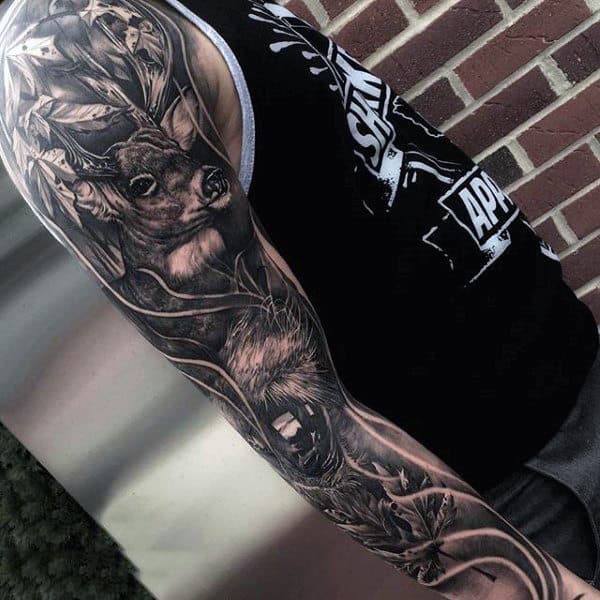 Full Sleeve Mens Nature Deer Tattoos