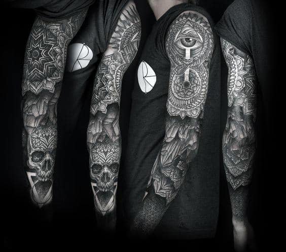 Full Sleeve Mens Pattern Ouroboros Tattoo Ideas