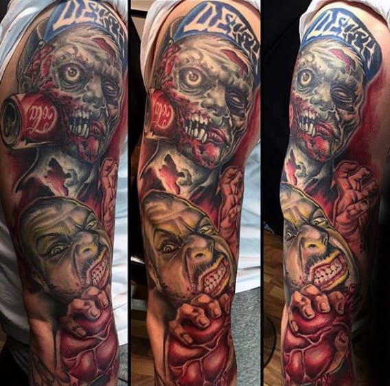 Full Sleeve Mens Zombie Tattoo Design Ideas