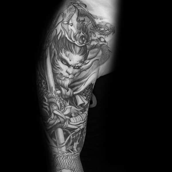 Full Sleeve Monkey King Guys Sketched Style Tattoo Ideas