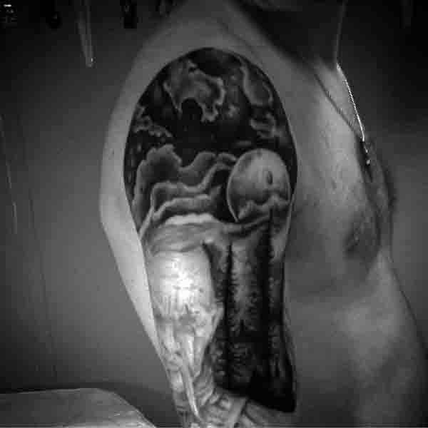 Full Sleeve Moon Themed Male Tattoos