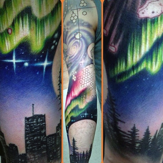 Full Sleeve Northern Lights Male Tattoo Ideas