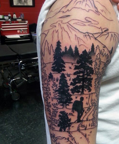 Full Sleeve Pine Tree Tattoo For Men