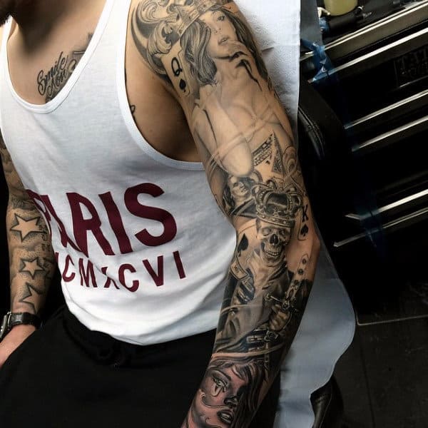 Full Sleeve Playing Card Male Tattoo Ideas