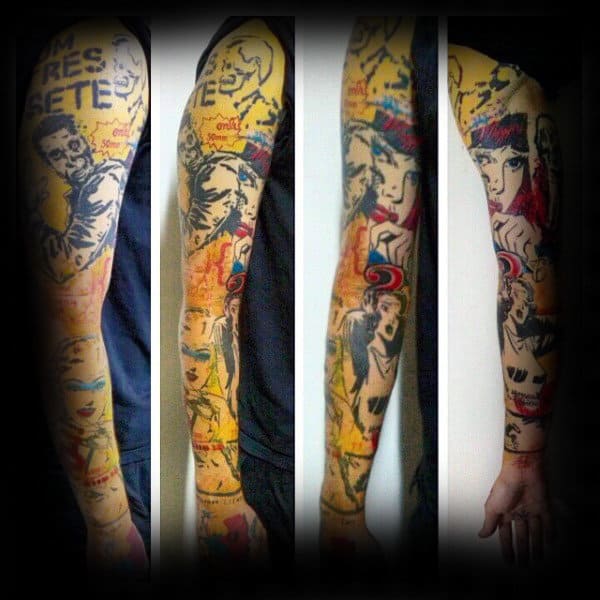 Full Sleeve Pop Art Mens Tattoos