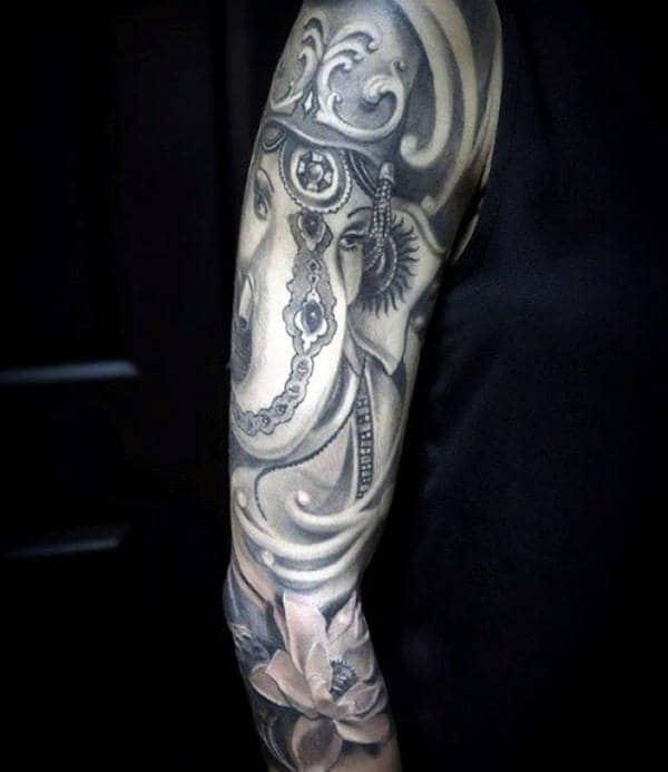 Full Sleeve Religious Hindu God Ganesha Male Tattoo Ideas