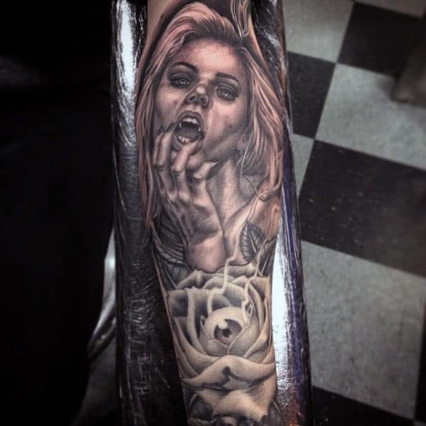 Full Sleeve Rose Mens Vampire Tattoos