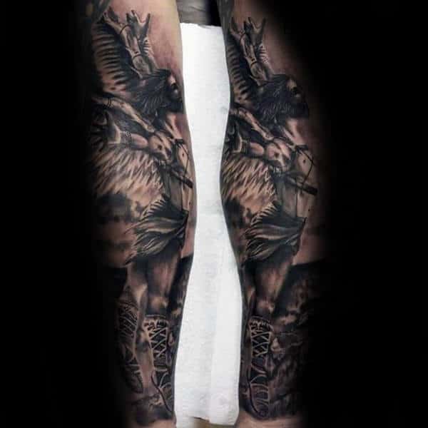 Full Sleeve Shaded Male Tattoo Icarus Design