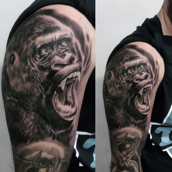 Full Sleeve Shading Gorilla Tattoo For Men