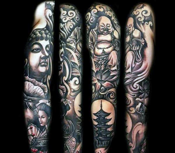 Full Sleeved Enlightening Buddhism Tattoo For Men