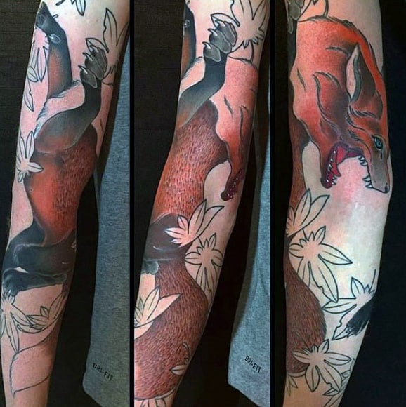 Full Sleeved Men Terrific Fox Tattoo