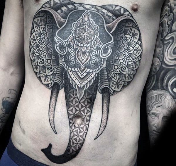 Full Stomach Animal Geometric Mens Tattoos