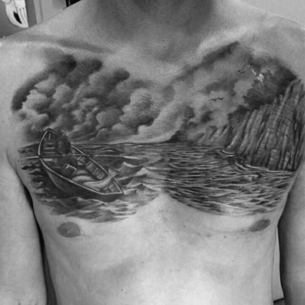 Full Water Chest Shading Tattoo For Men
