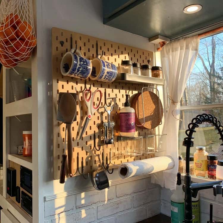 small functional pegboard kitchen storage