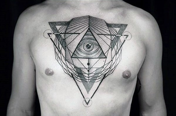 Funky Triangular Tattoo Design On Chest For Men