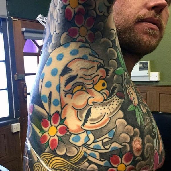 Funny Cartoon Type Tattoo Of Man With Moustache On Male Armpit