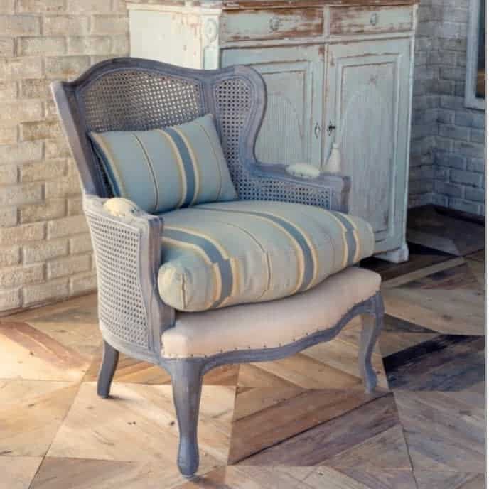 vintage wicker chair stripe pillows green cabinet 