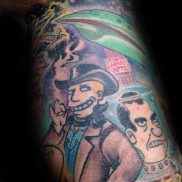 Futurama Themed Male Arm Sleeve Tattoo Inspiration