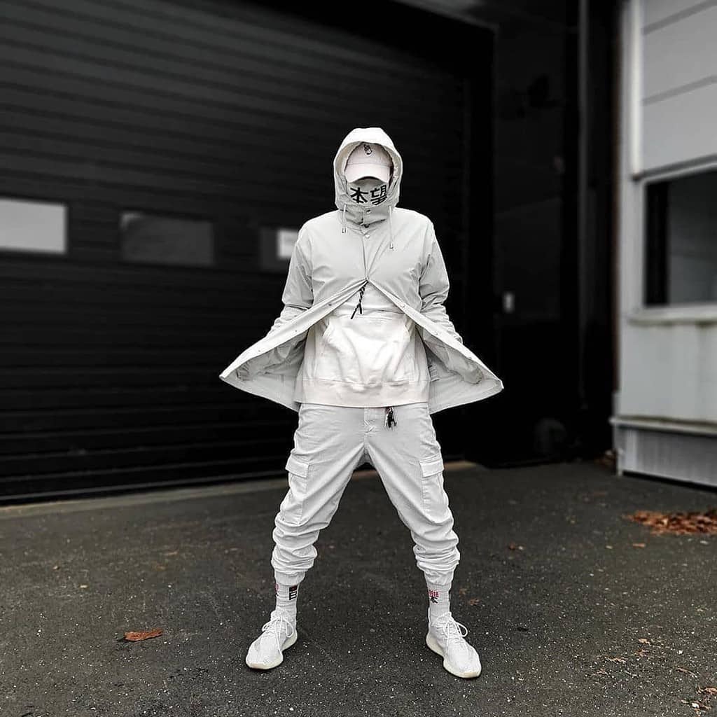 futuristic fashion for men all white outfit