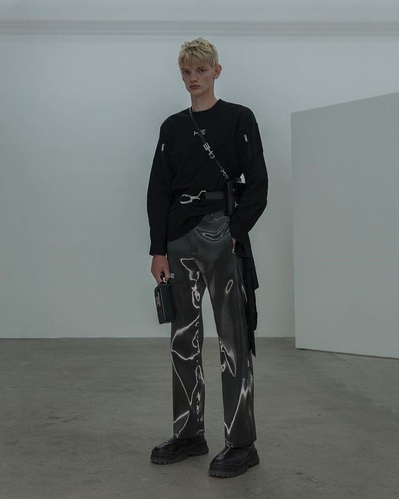 futuristic fashion for men black long sleeves shirt and unique designed pants