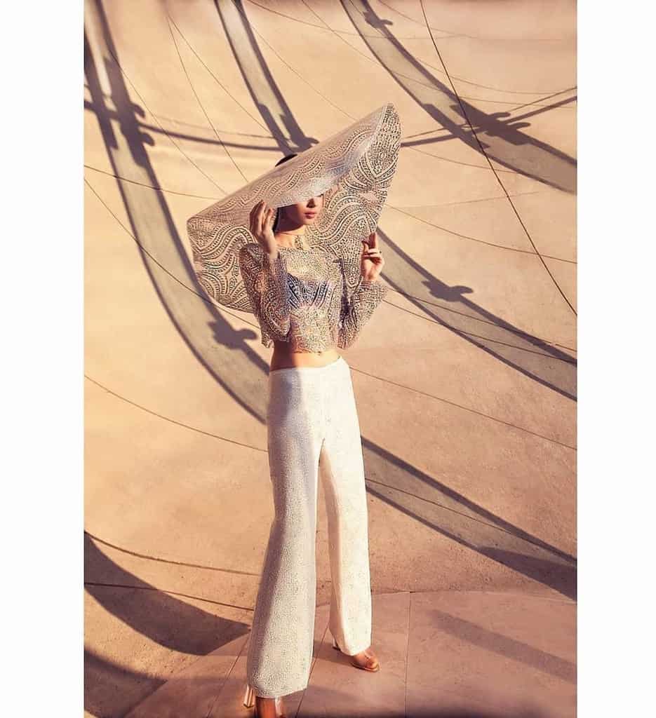 futuristic fashion hat and matching shirt, planet Mars inspired