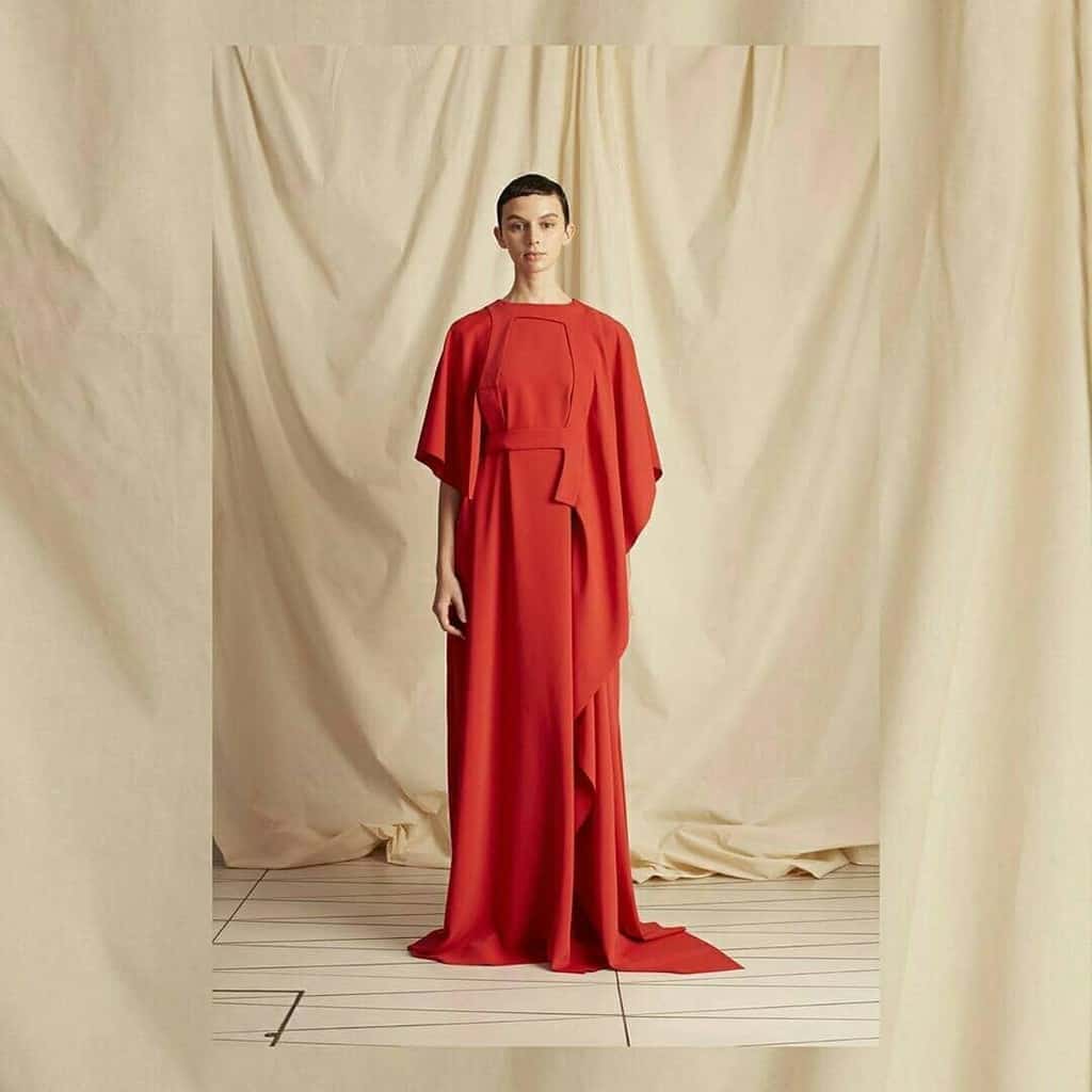 futuristic fashion with bright colored long flowy dress