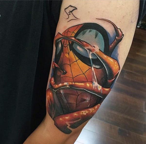 Futuristic Spiderman Mens Arms Tattoo Design Ideas