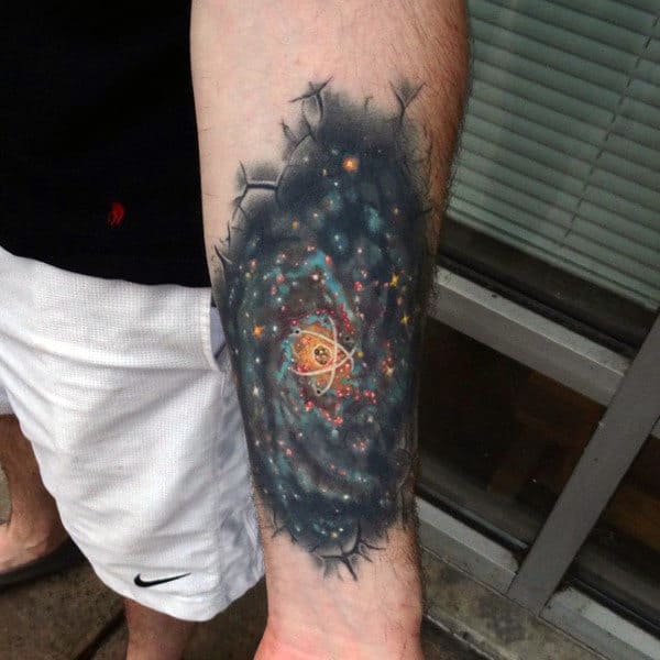 Galaxy Atom Mens Cool Outer Forearm Tattoo