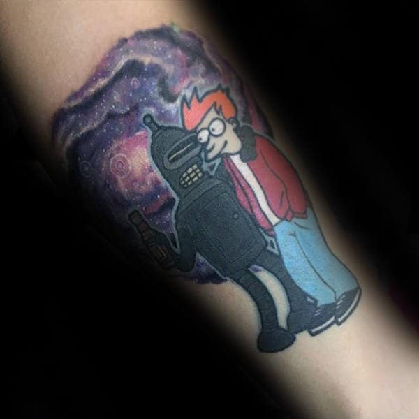 Galaxy Mens Futurama Bender And Fry Forearm Tattoos