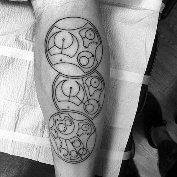 Gallifreyan Guys Back Of Leg Black Ink Tattoos