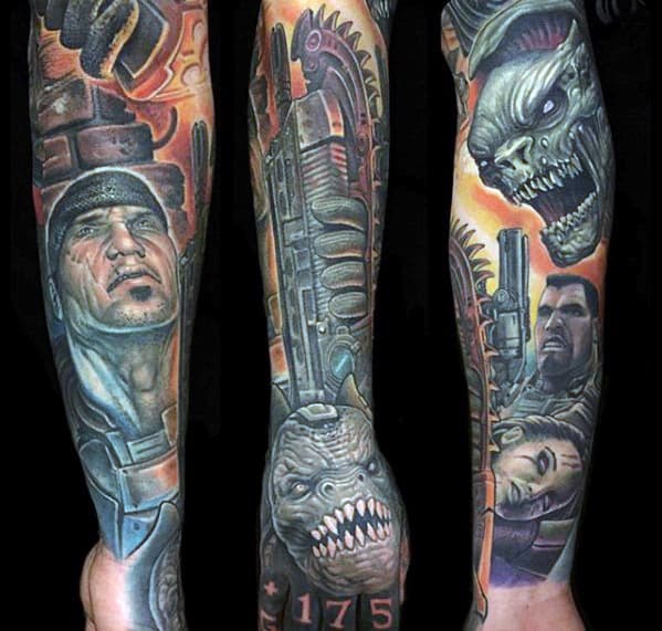 Gamer Gears Of War Guys Full Sleeve Tattoos