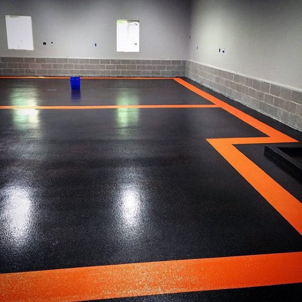 Garage Floor Paint Black And Orange Pattern Design Ideas