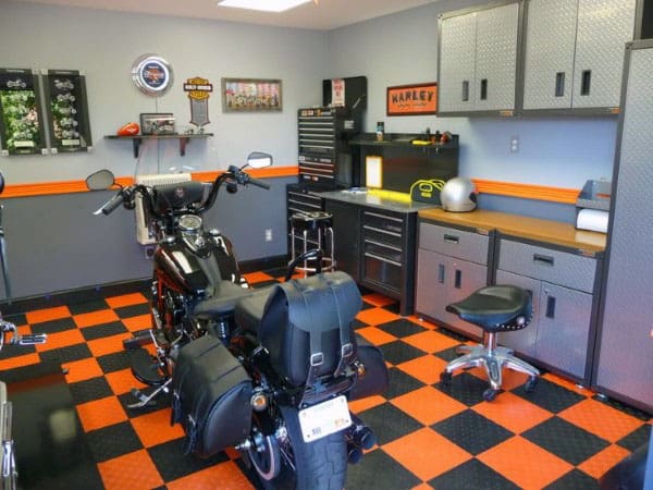 Garage Painting With Harley Davidson Theme Orange And Grey Walls