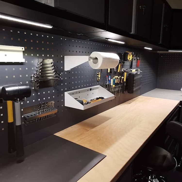 modern garage workbench hanging tools