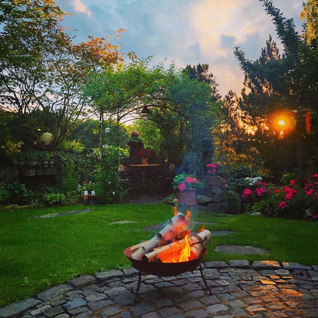 small backyard garden with fire pit