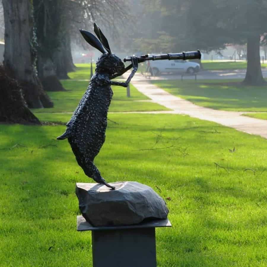 rabbit with telescope garden statue