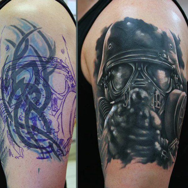 Gas Mask Arm Tattoo Cover Up Ideas For Men
