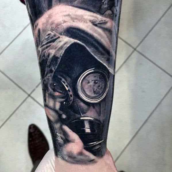 Gas Mask Hyper Realistic Forearm Tattoos For Guys
