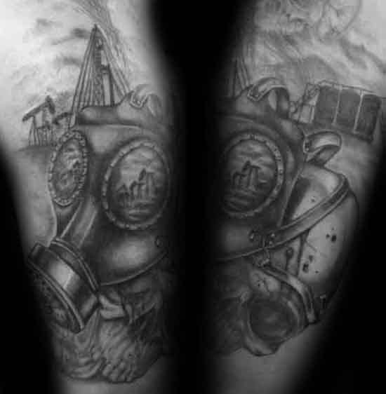 Gas Mask Mens Oilfield Arm Tattoo Designs