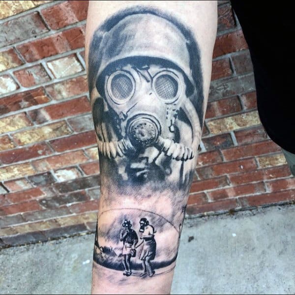 Gas Mask Themed Mens Tattoo On Forearm