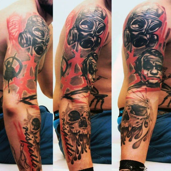 Gask Mask Trash Polka Guys Skull Arm Tattoos