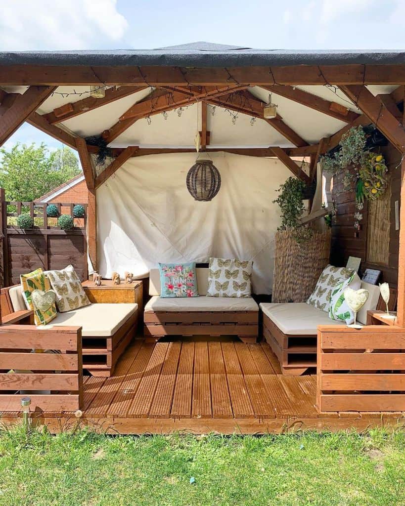 wood deck and gazebo pallet furniture wall plants