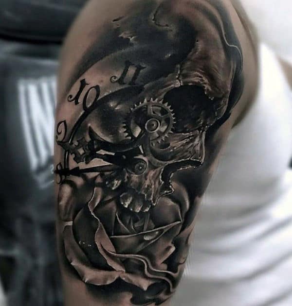 Gear Skull Male Quarter Sleeves Tattoo